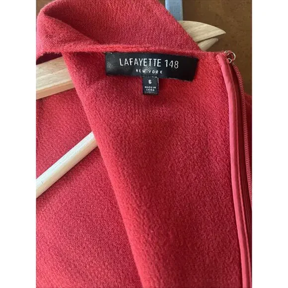 Lafayette 148 Sheath Wool Dress Size 6 Red Sleeveless Pockets - Picture 8 of 9